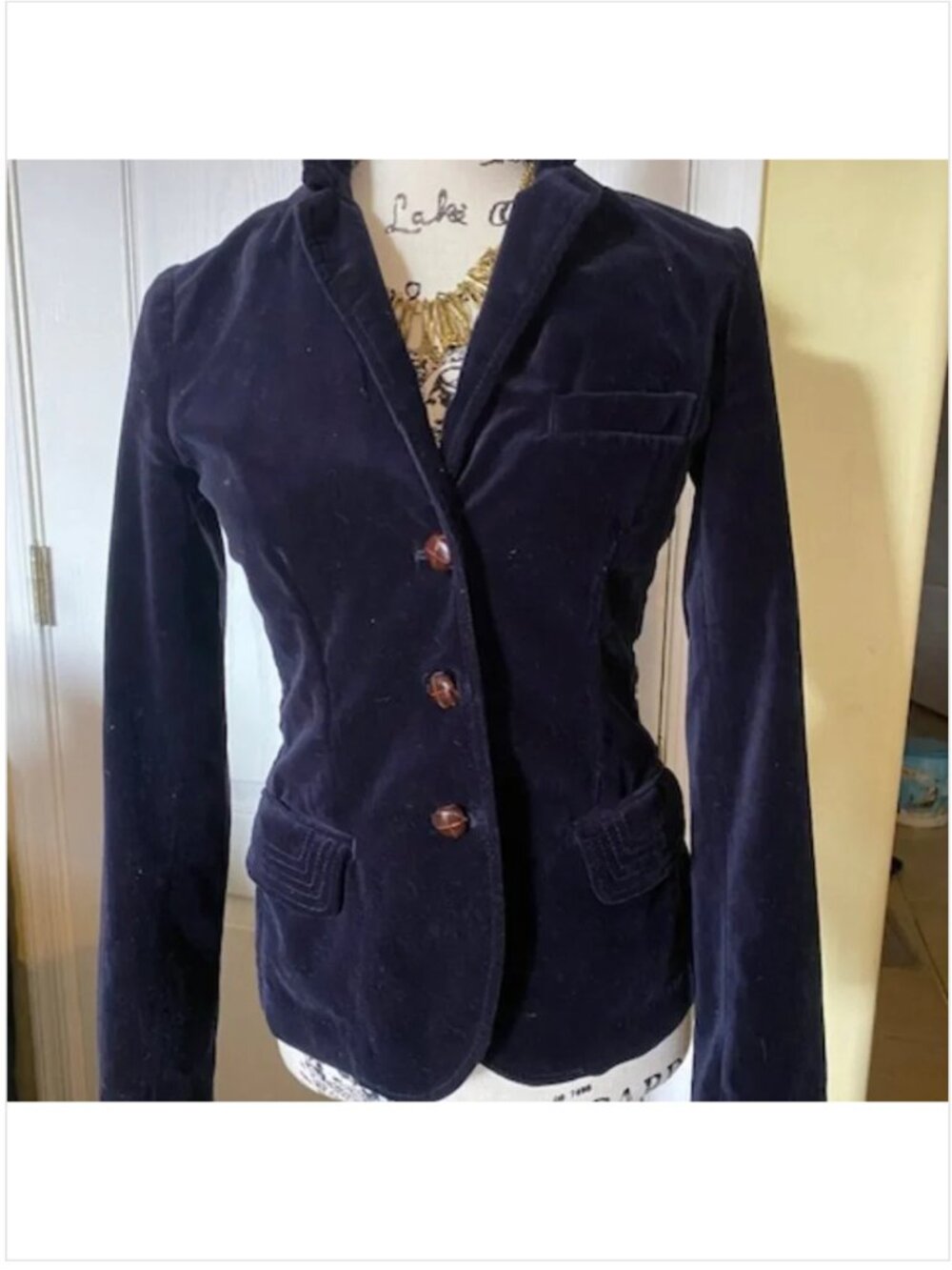 Vintage J.Crew Schoolboy Deep Navy Velvet Blazer Size Small